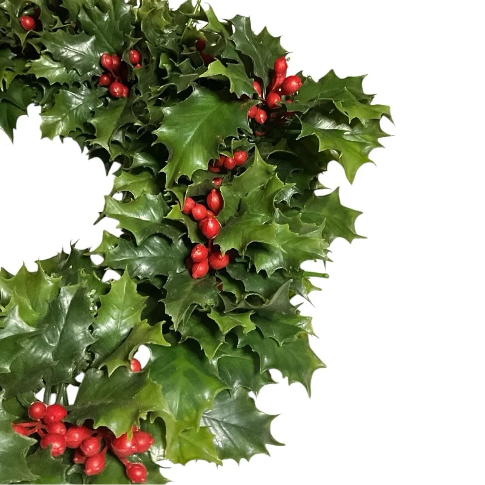 Festive Green and Red Holiday Holly Berry Plastic Wreath